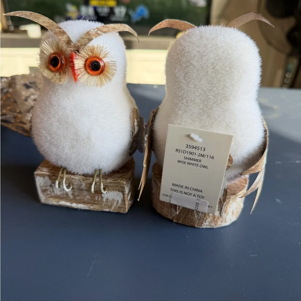 Two Decorative Shimmering‎ White Owl and Ornaments